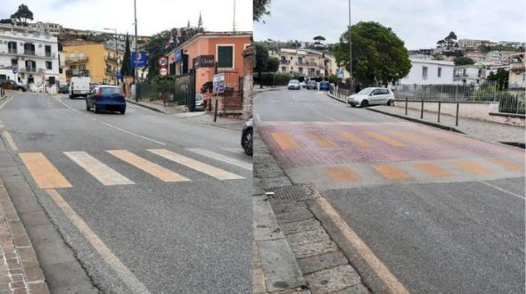 POZZUOLI| Segnaletica di cantiere “in corso” in via Solfatara: i lavori sono terminati tre anni fa 